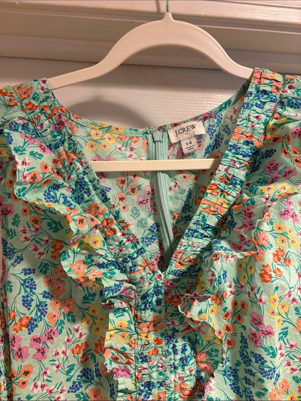 J. Crew Aqua Floral Ruffle Midi Dress - Picture 2 of 4